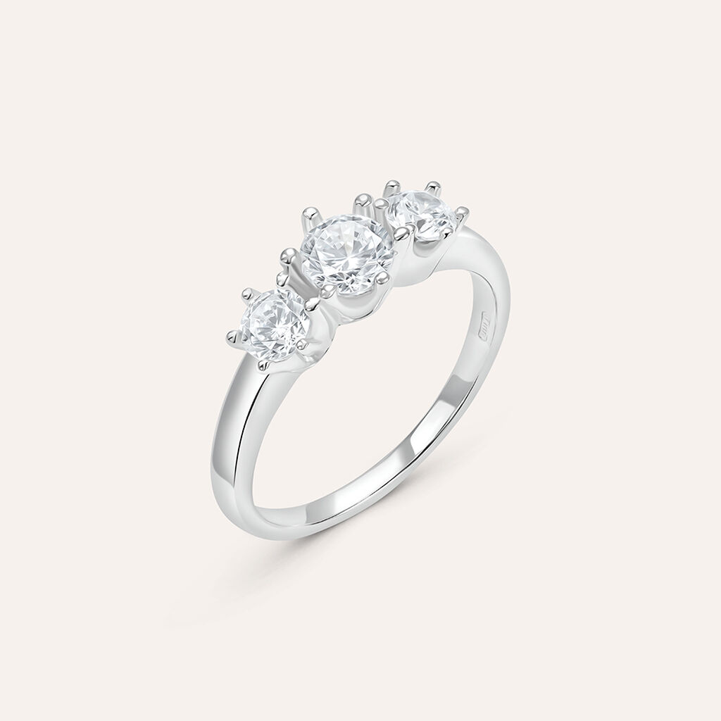 Trilogy vero argento 925 anello 3 pietre zirconi bianchi brillanti grandi 6mm