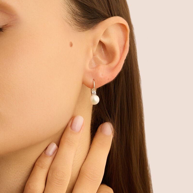 Orecchini Lobo Monachella Gabrielle Oro Bianco Perla D'Acqua Dolce Cubic Zirconia - Orecchini a Lobo Donna | Stroili