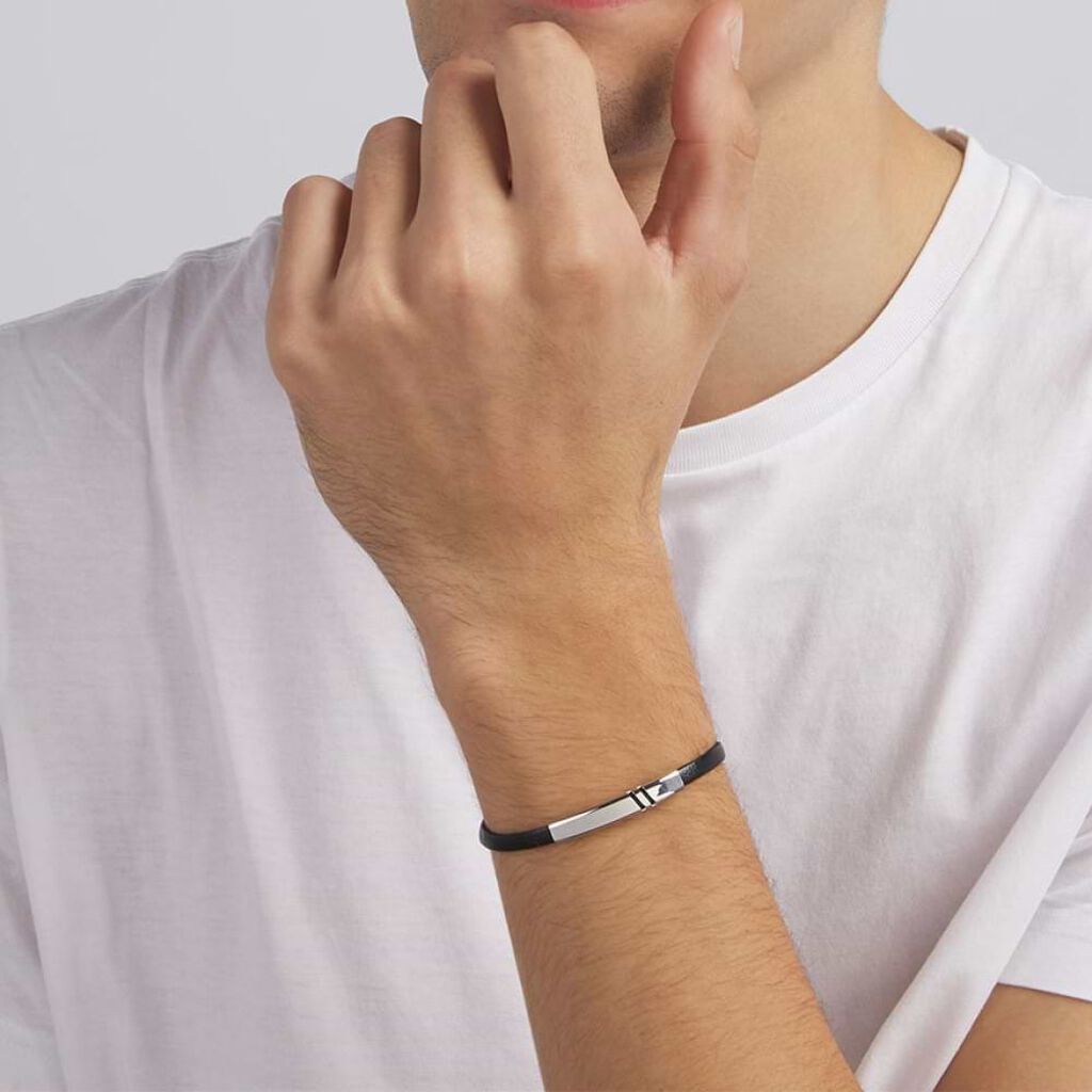 Bracciale Con Targhetta Gentleman Argento Rodiato - Bracciali Uomo | Stroili