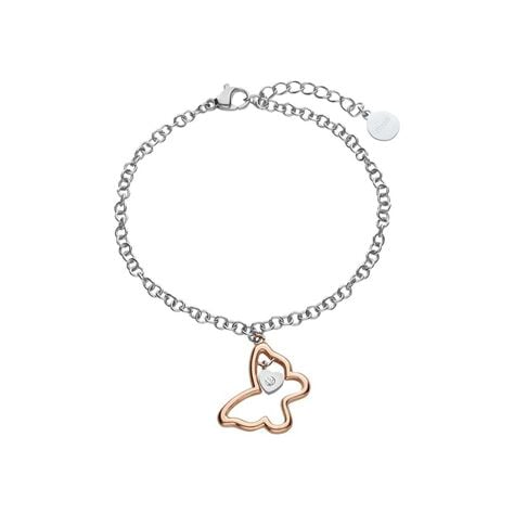 Bracciale in acciaio silver con farfalla rosata e strass - Bracciali Donna | Stroili
