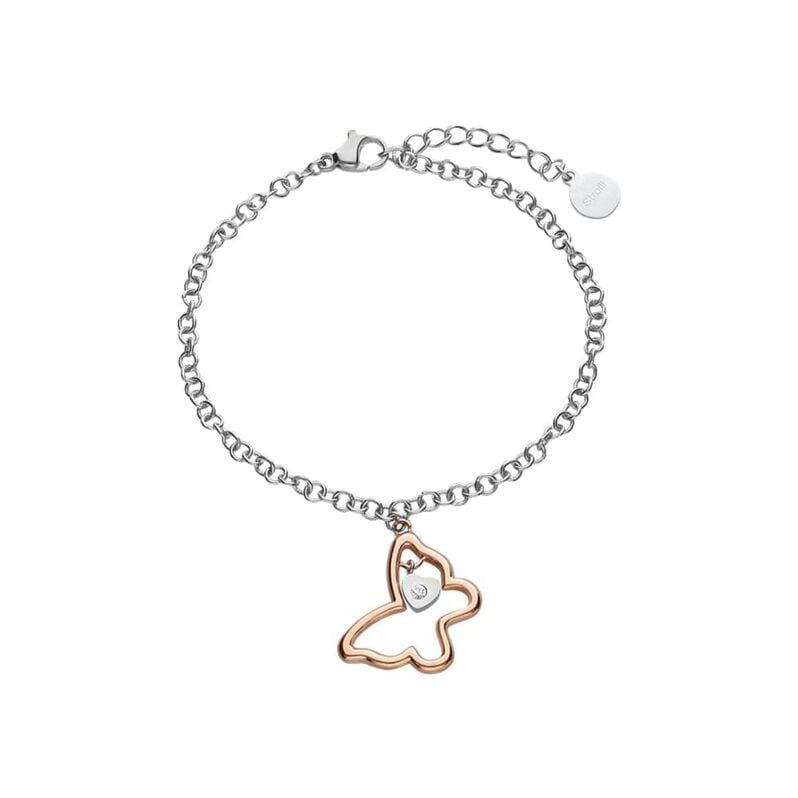 Bracciale in acciaio silver con farfalla rosata e strass - Bracciali Donna | Stroili