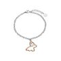 Bracciale in acciaio silver con farfalla rosata e strass
