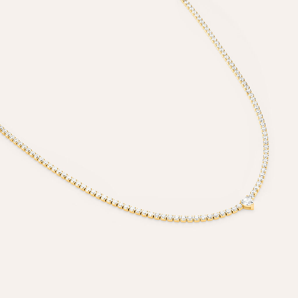 Collana Aura Acciaio Dorato Cristallo