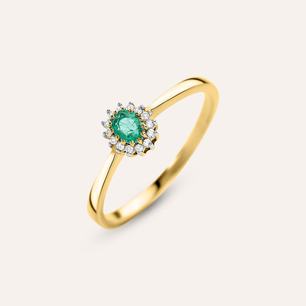 Anello Solitario Kate Charlotte Oro Giallo Smeraldo Diamante