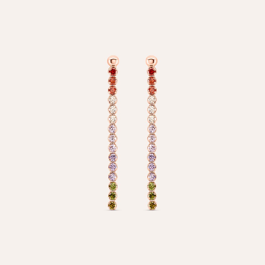 Orecchini Pendenti Tennis Silver Rainbow Argento Rosa Cubic Zirconia