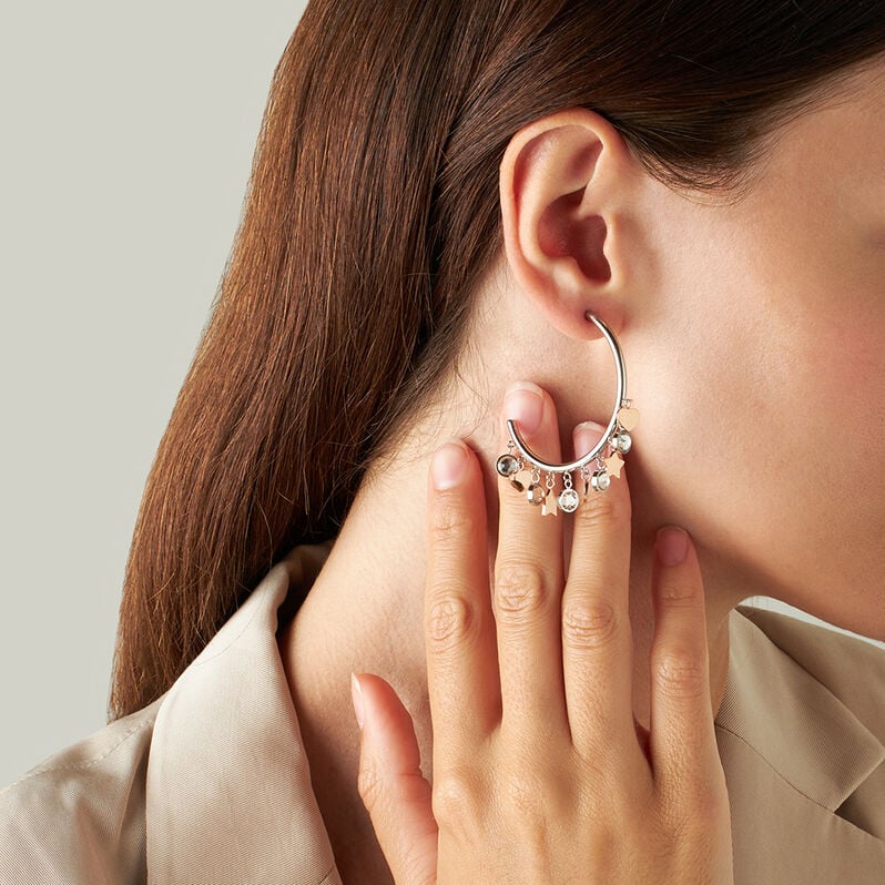 Orecchini A Cerchio Lady Chic Acciaio Bicolore Bianco / Rosa Cristallo - Orecchini a Cerchio Donna | Stroili