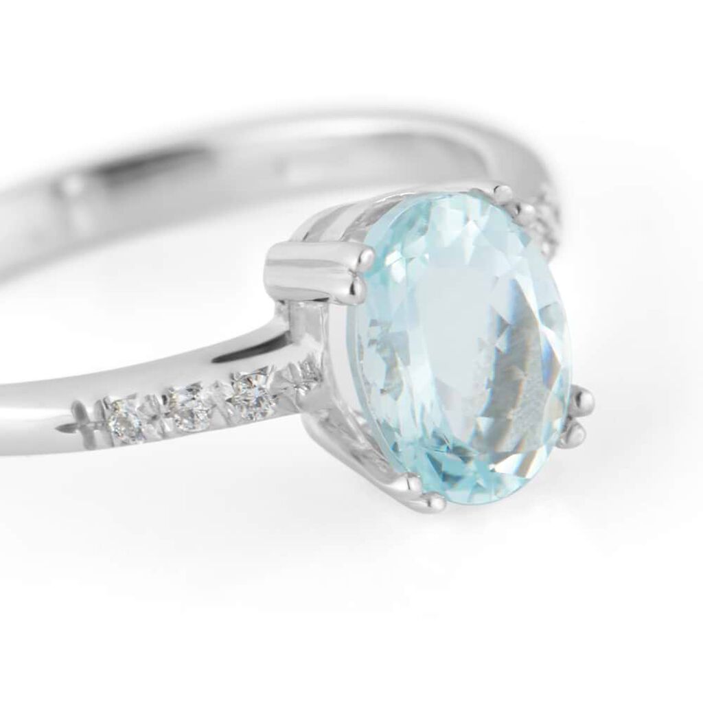Anello Solitario Acquamarina Oro Bianco Acquamarina Diamante