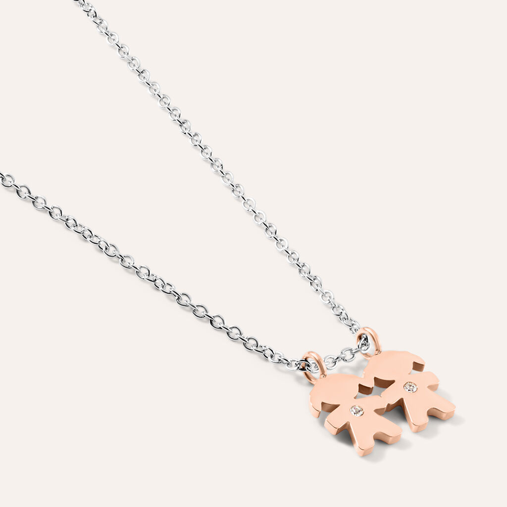 Collana Sunrise Acciaio Bicolore Bianco / Rosa Cristallo