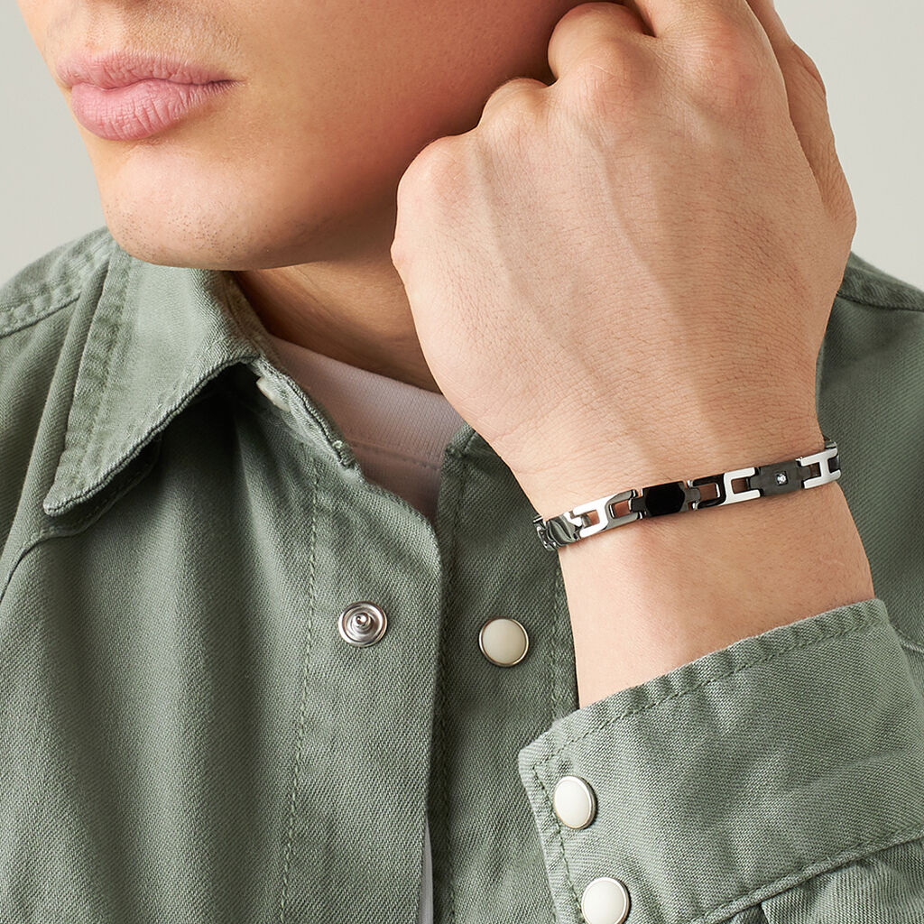 Bracciale Man Code Acciaio Bicolore Bianco / Nero Cubic Zirconia - Bracciali Uomo | Stroili