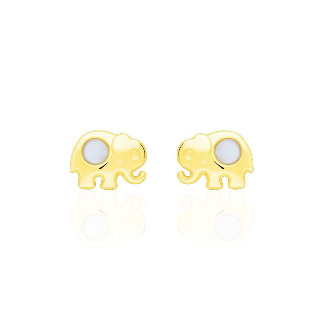 Orecchini a lobo elefante in oro giallo e madreperla