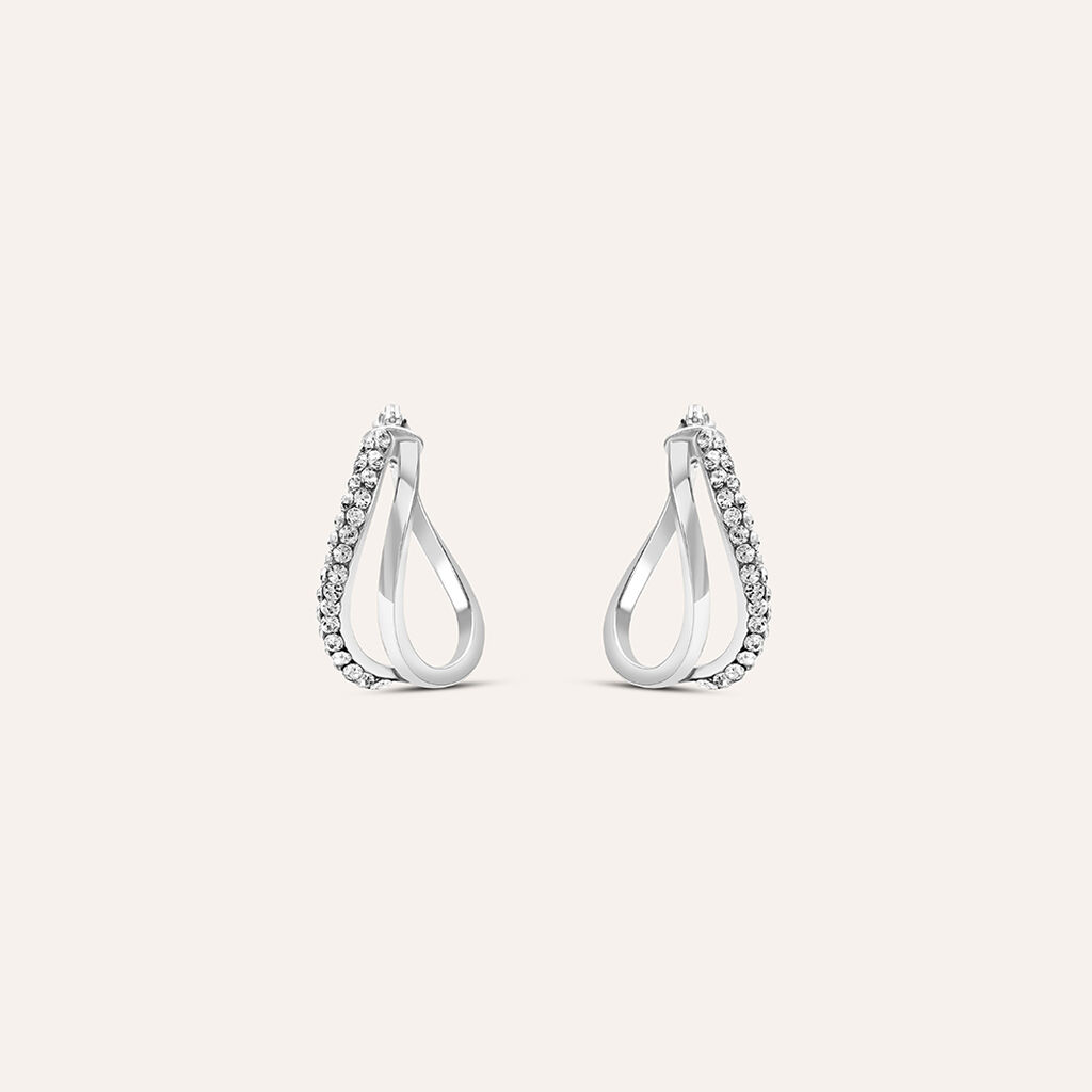 Orecchini A Cerchio Toujours Oro Bianco Cristallo - Orecchini a Cerchio Donna | Stroili