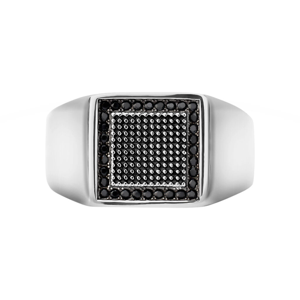 Anello Chevalier Gentleman Argento Bicolore Bianco / Nero Cubic Zirconia