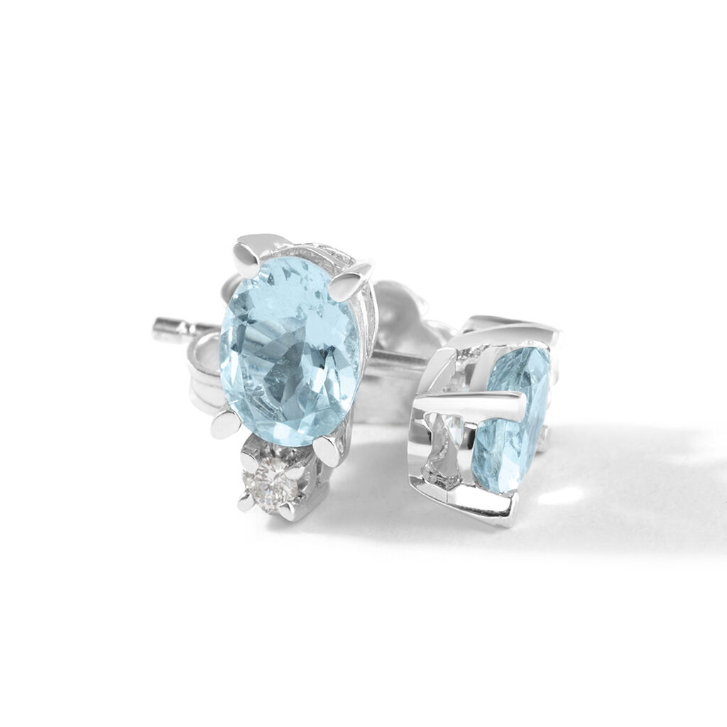 Orecchini Lobo Punto Luce Acquamarina Oro Bianco Acquamarina Diamante