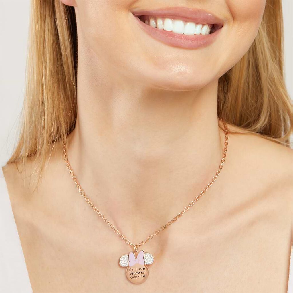 Collana Lady Message Acciaio Rosato Disney e Cristalli