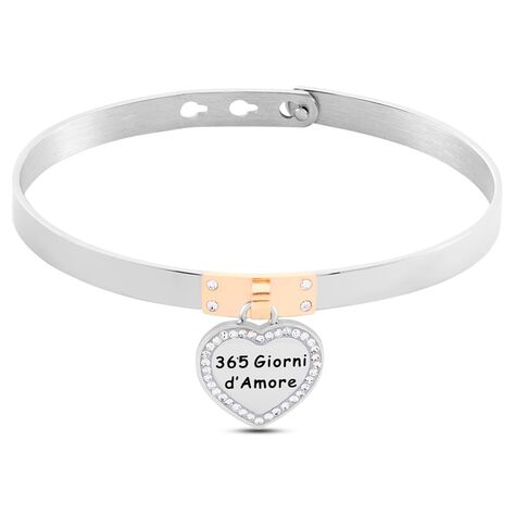 Bangle Lady Message Acciaio Bicolore Bianco / Rosa Cristallo - Bracciali Rigidi Donna | Stroili