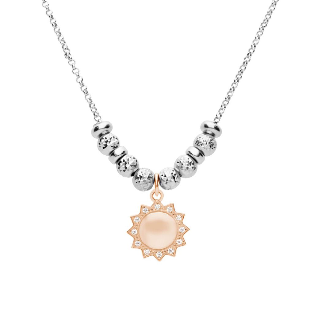 Charm in argento rosato e strass sole