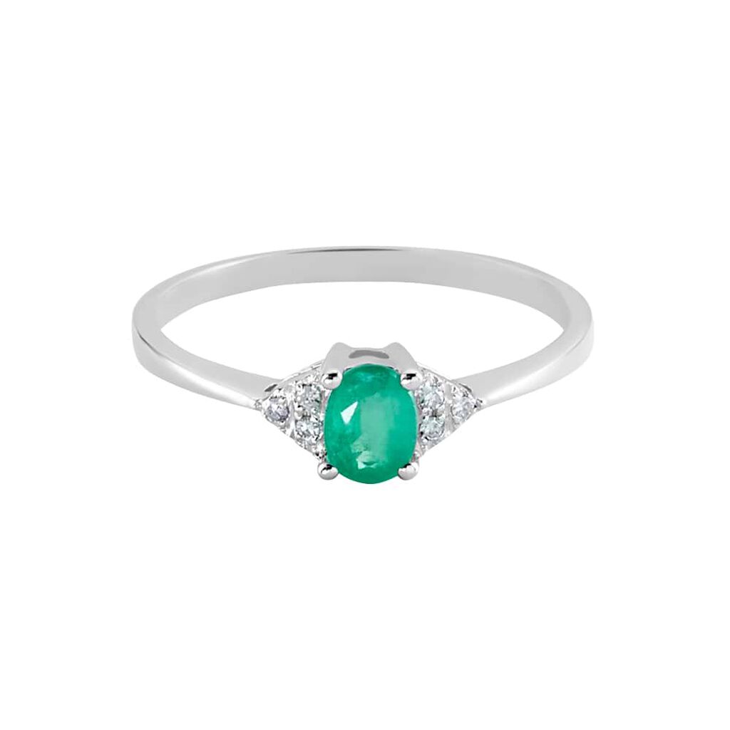 Anello Solitario Elizabeth Crown Oro Bianco Smeraldo Diamante - Anelli con Pietre Donna | Stroili