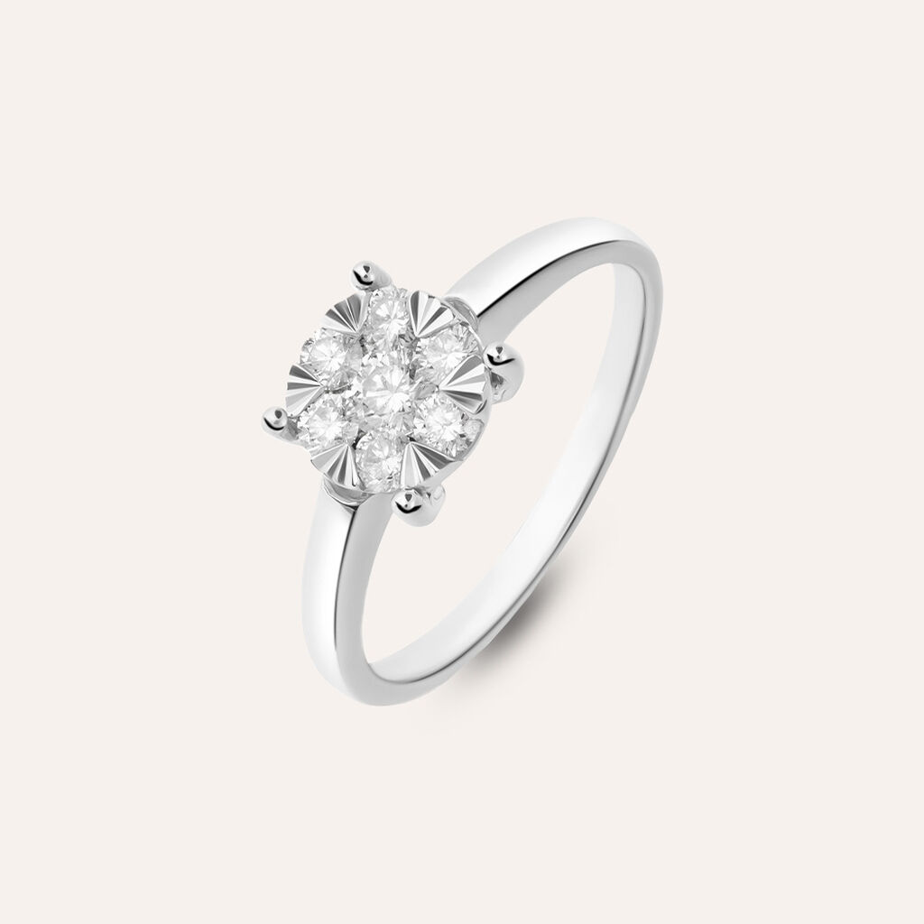 Anello Solitario Petali Oro Bianco Diamante