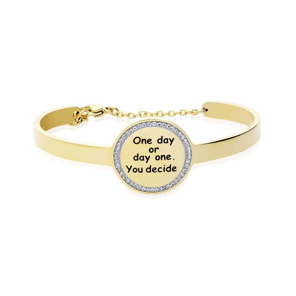 Bangle One day or day one. You decide. in acciaio dorato e strass