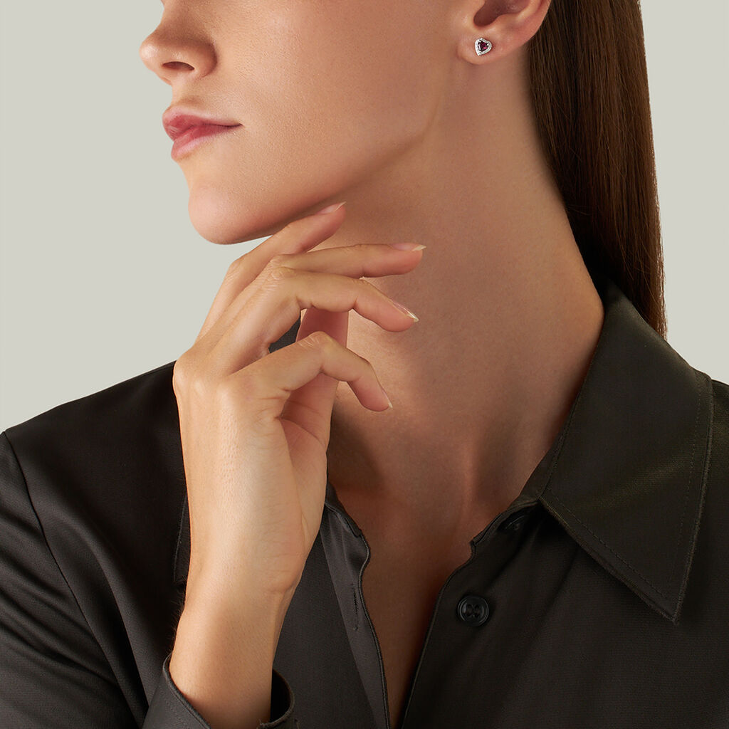 Orecchini Lobo Jasmine Oro Bianco Rodolite Diamante - Orecchini a Lobo Donna | Stroili