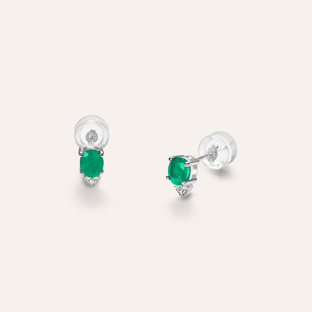 Orecchini Lobo Punto Luce Elizabeth Crown Oro Bianco Smeraldo Diamante - Orecchini a Lobo Donna | Stroili
