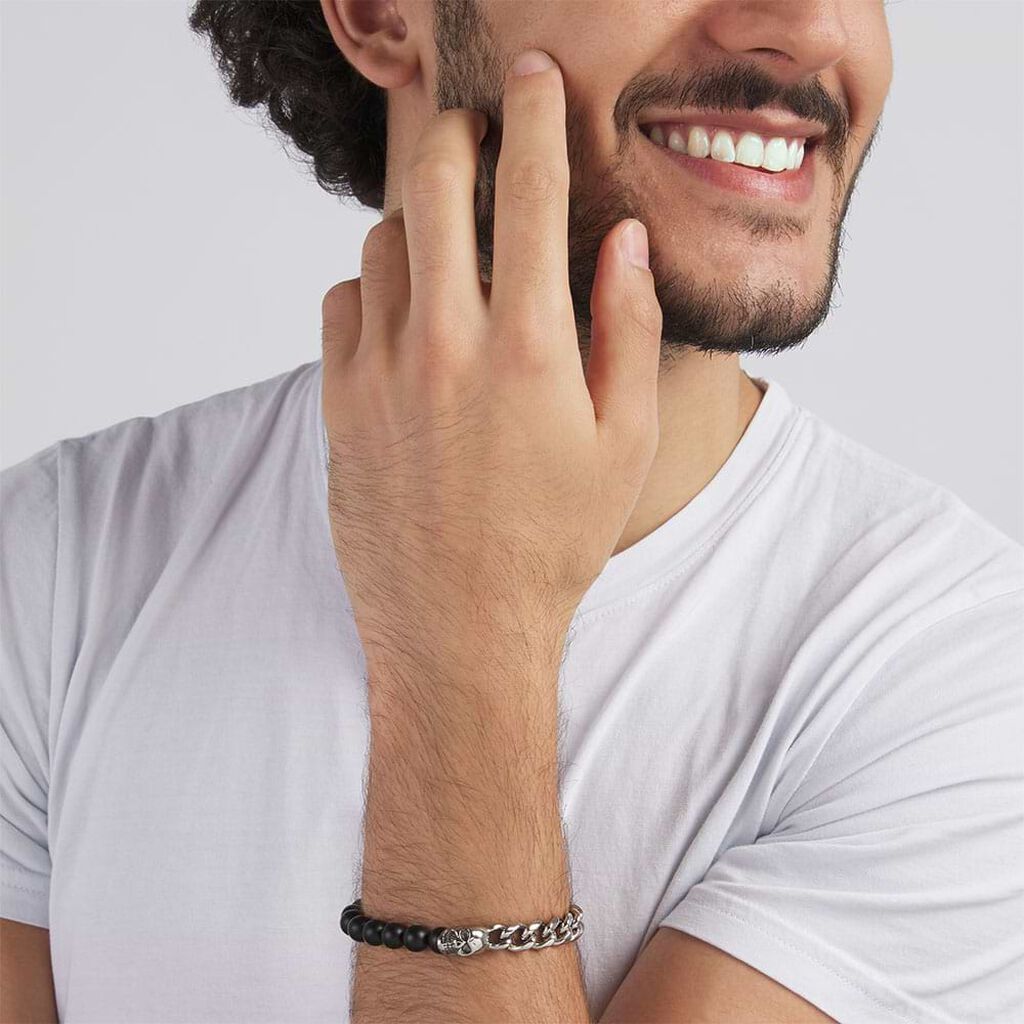 Bracciale in acciaio e pietra - Bracciali Uomo | Stroili