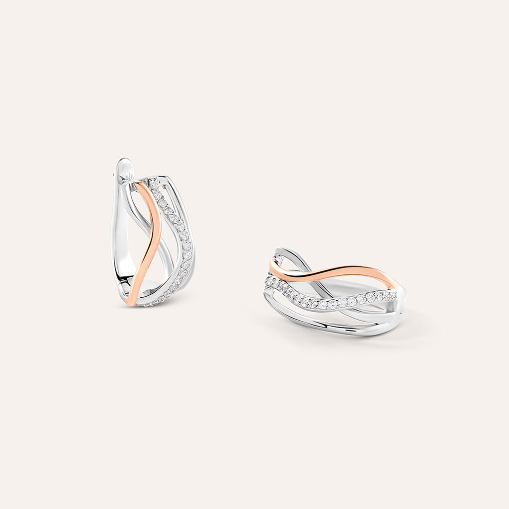 Orecchini Lobo Silver Shine Argento Bicolore Bianco / Rosa Cubic Zirconia