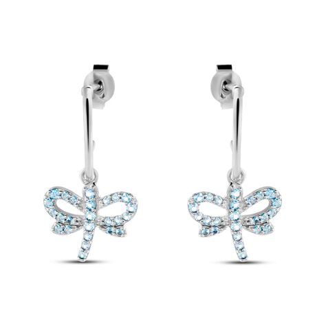 Orecchini a cerchio con libellula in argento e zirconi azzurri - Orecchini a Cerchio Donna | Stroili