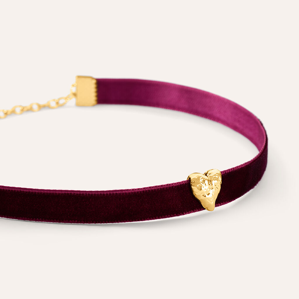 Choker Cuore Radiance Velluto Burgundy Acciaio Dorato