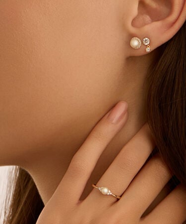 Anello Solitario Gabrielle Oro Giallo Perla D'Acqua Dolce Cubic Zirconia