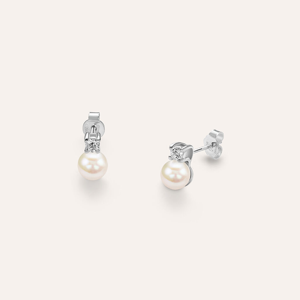 Orecchini Lobo Silver Pearls Argento Rodiato Perla sintentica Cubic Zirconia