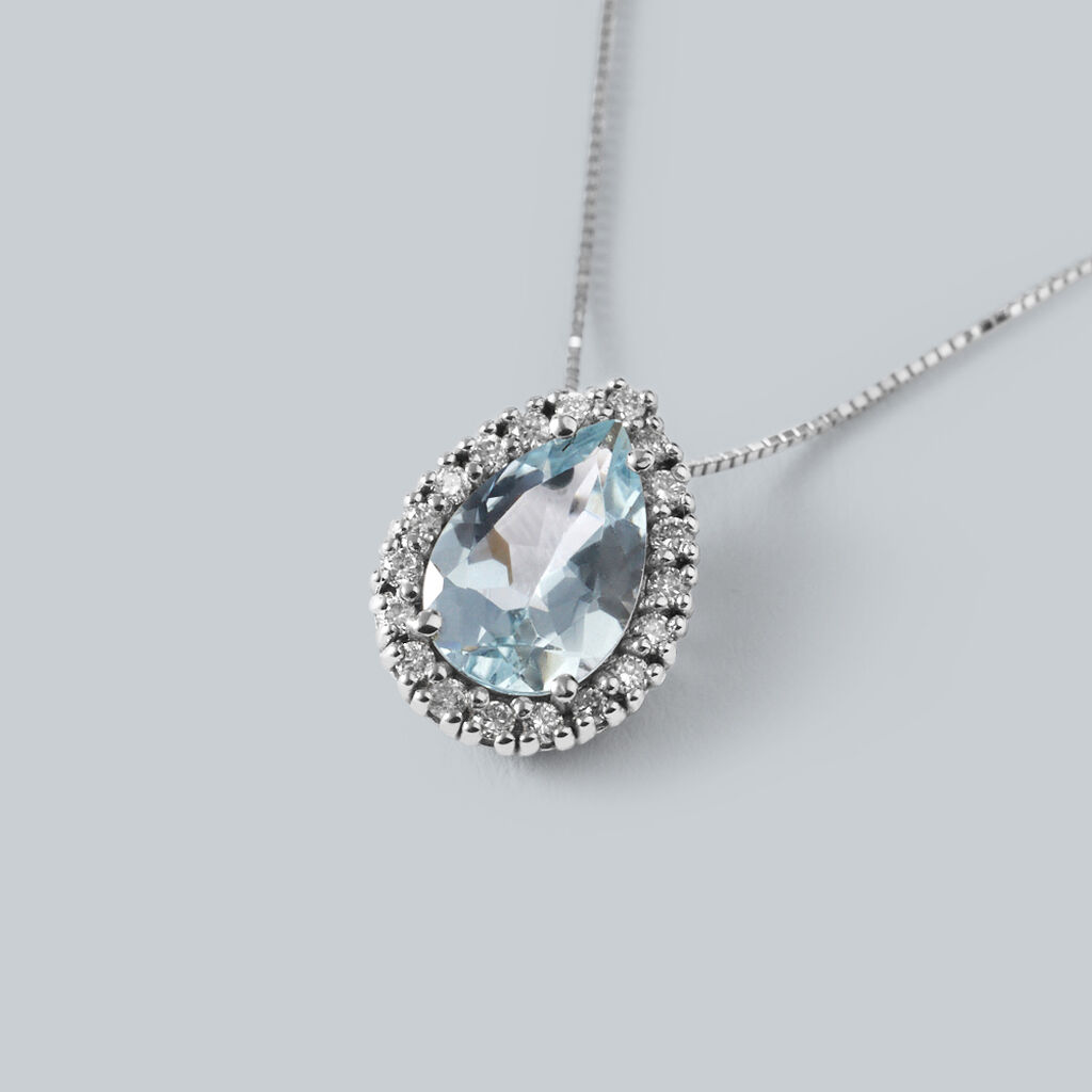 Collana Punto Luce Acquamarina Oro Bianco Acquamarina Diamante
