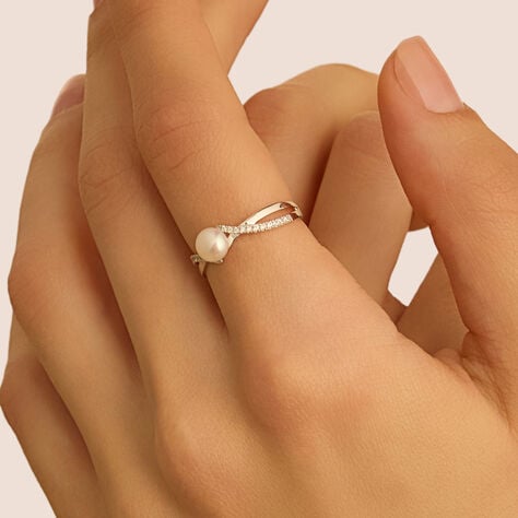 Anello Solitario Gabrielle Oro Bianco Perla D'Acqua Dolce Cubic Zirconia - Anelli con Pietre Donna | Stroili