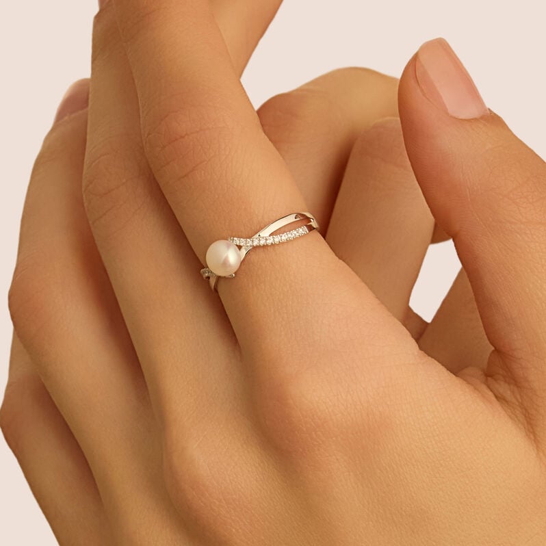 Anello Solitario Gabrielle Oro Bianco Perla D'Acqua Dolce Cubic Zirconia - Anelli con Pietre Donna | Stroili