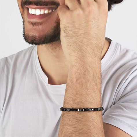 Bracciale in corda pietre e acciaio nero - Bracciali Uomo | Stroili