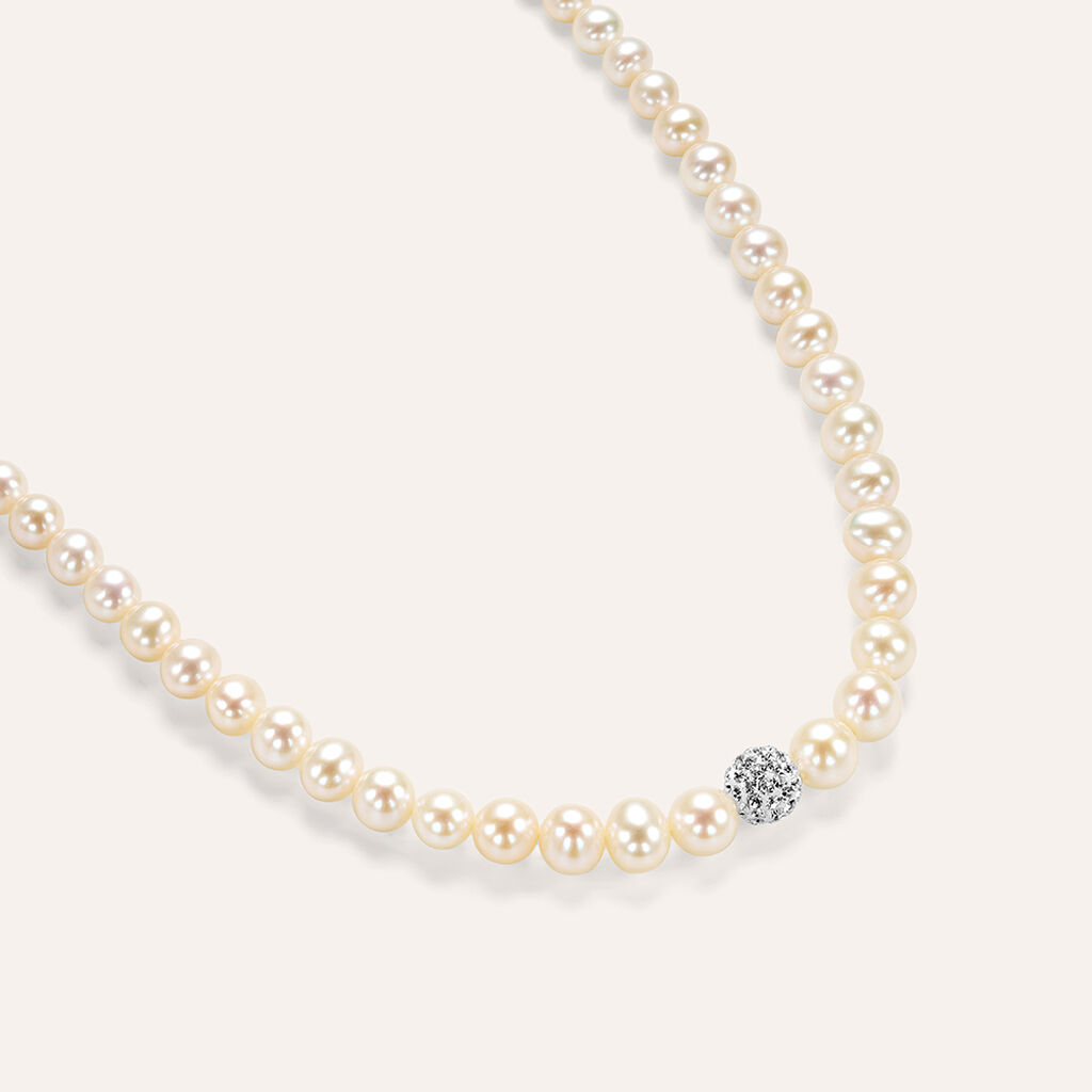 Collana Gabrielle Oro Bianco Perla D'Acqua Dolce Cristallo