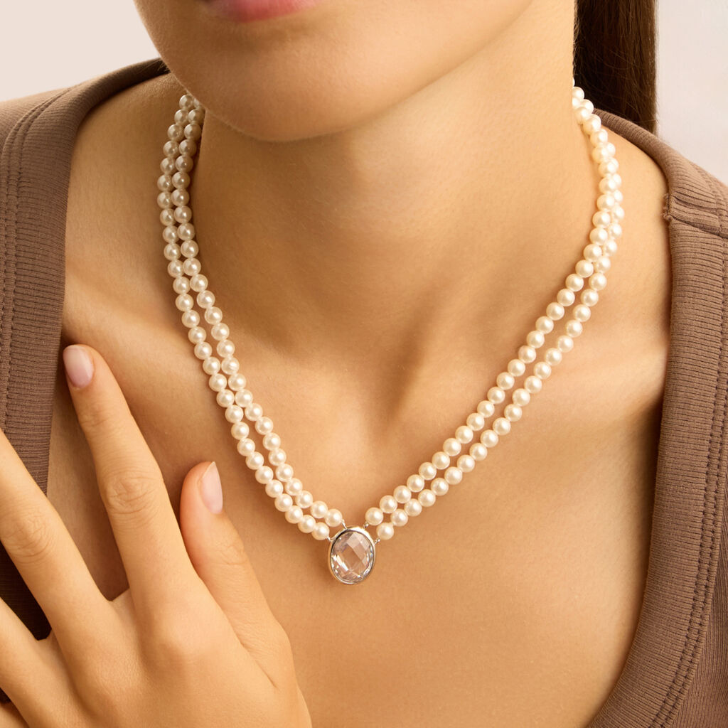 Collana Silver Pearls Argento Rodiato Perla sintentica Cubic Zirconia