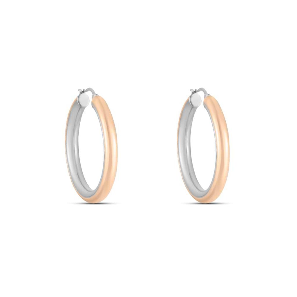 Orecchini A Cerchio Lady Code Acciaio Bicolore Bianco / Rosa - Orecchini a Cerchio Donna | Stroili