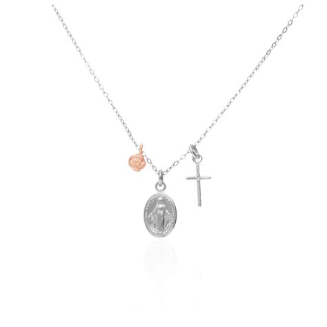Collana in argento bicolore con ciondoli Rosa. Madonna e CroceMadonna e Croce - Collane Donna | Stroili