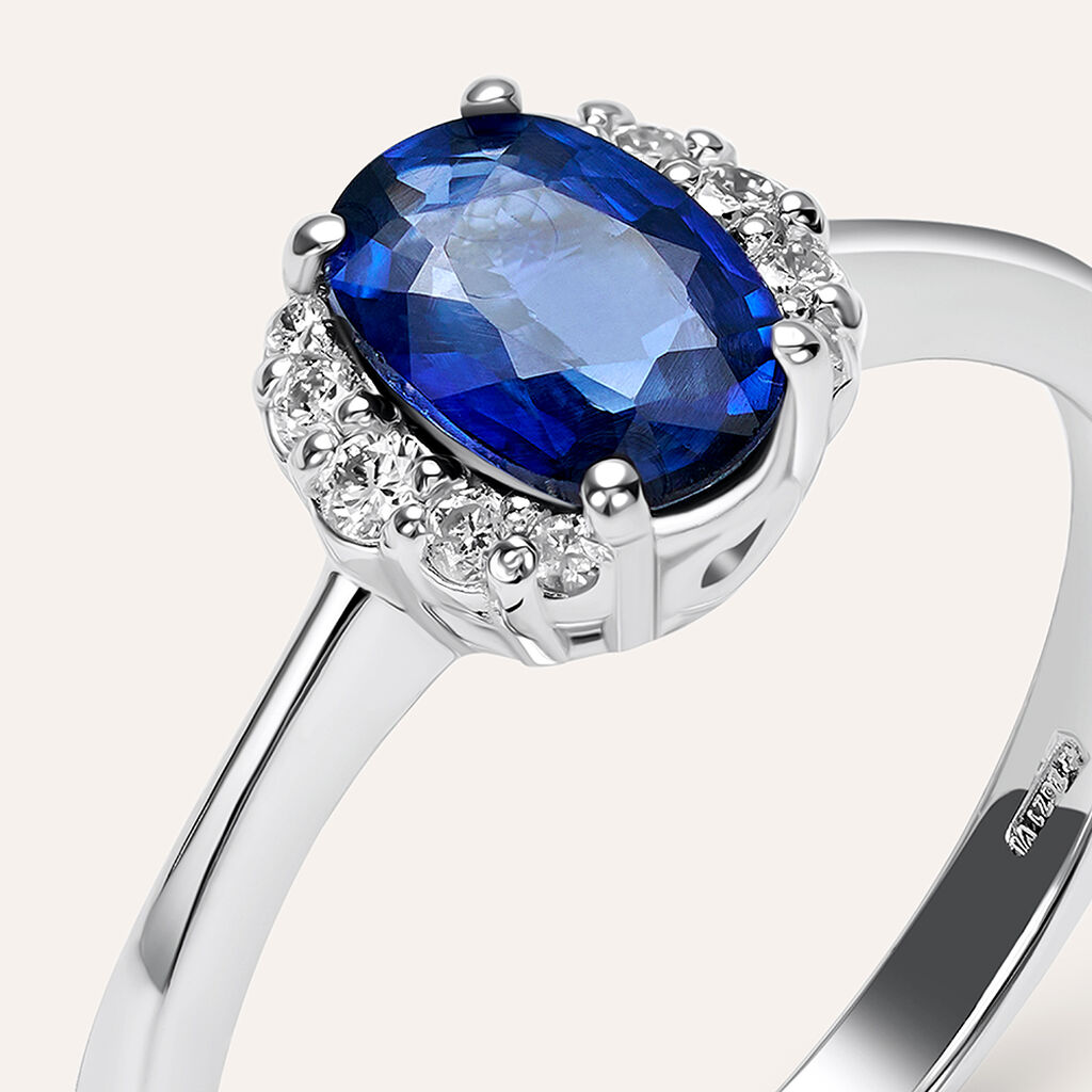 Anello Solitario Elizabeth Crown Oro Bianco Zaffiro Diamante - Anelli con Pietre Donna | Stroili