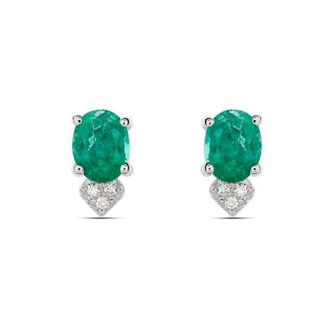 Orecchini Lobo Punto Luce Elizabeth Crown Oro Bianco Smeraldo Diamante - Orecchini a Lobo Donna | Stroili