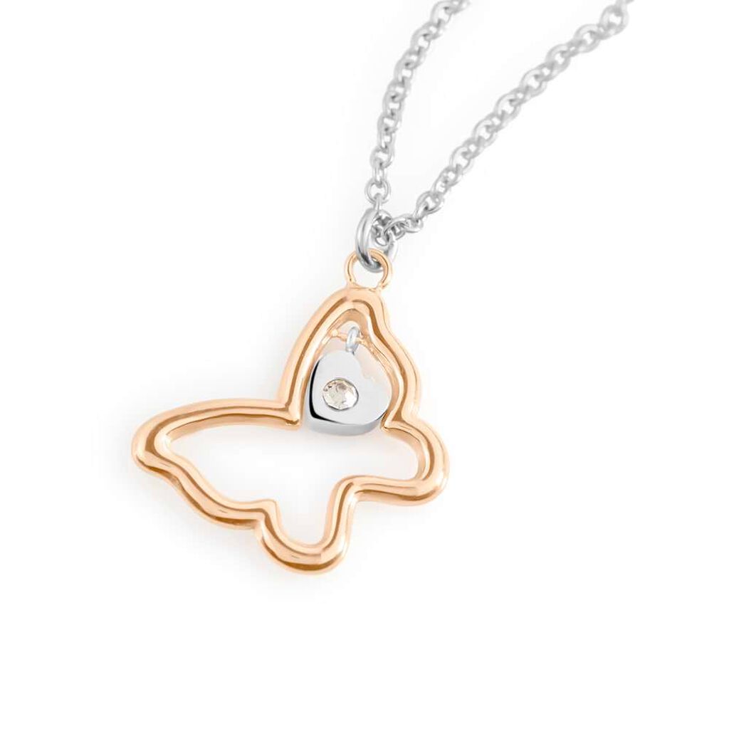 Collana Lady Chic Acciaio Bicolore Farfalla e Cristalli