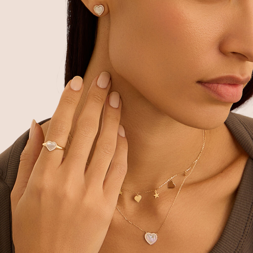 Orecchini Lobo Beverly Oro Giallo Madreperla Cubic Zirconia