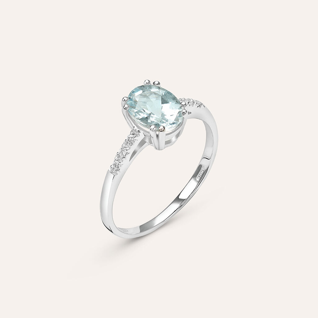 Anello Solitario Acquamarina Oro Bianco Acquamarina Diamante - Anelli con Pietre Donna | Stroili