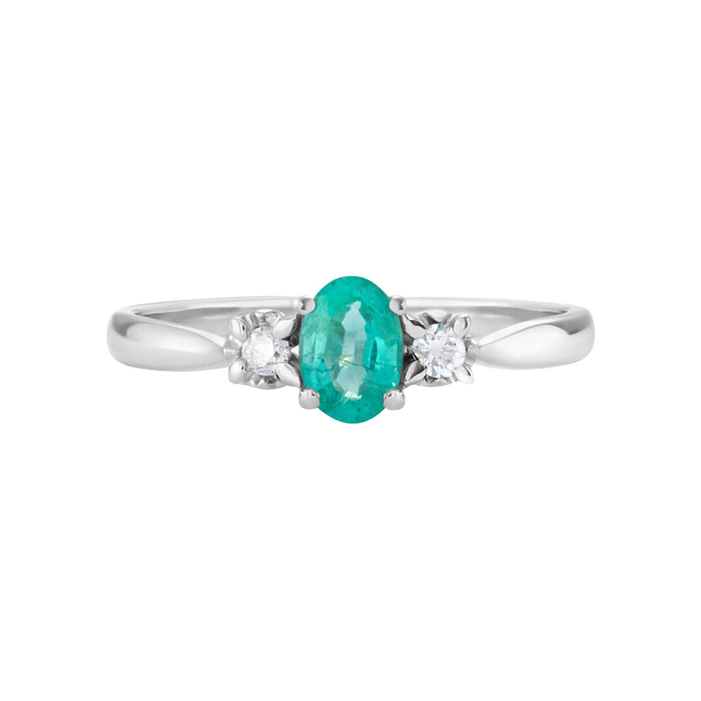 Anello Solitario Elizabeth Crown Oro Bianco Smeraldo Diamante - Anelli con Pietre Donna | Stroili