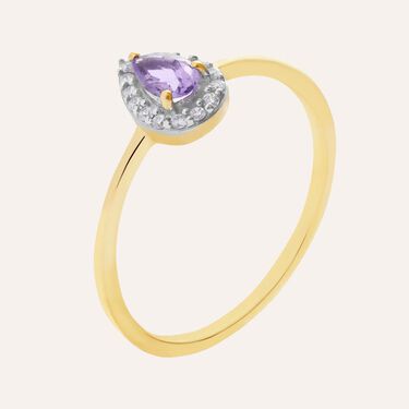 Anello Solitario Am&eacute;lie Oro Giallo Ametista Cubic Zirconia