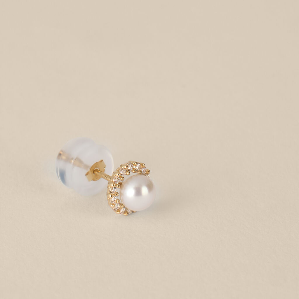 Orecchini Lobo Bon Ton Oro Giallo Perla D'Acqua Dolce Cubic Zirconia