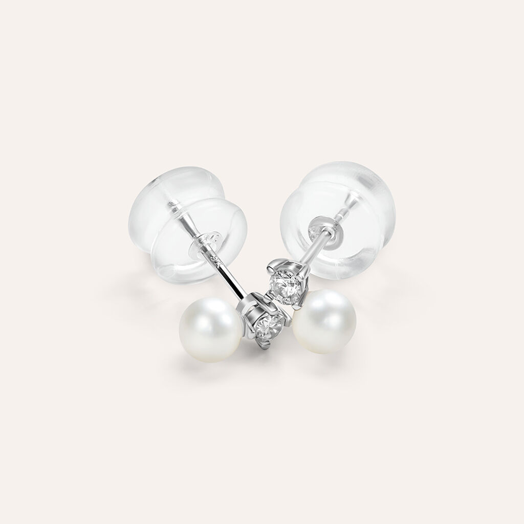 Orecchini Lobo Bon Ton Oro Bianco Perla D'Acqua Dolce Cubic Zirconia