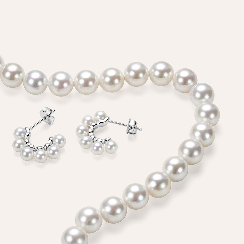 Orecchini A Cerchio Silver Pearls Argento Bianco Perla sintetica - Orecchini a Cerchio Donna | Stroili
