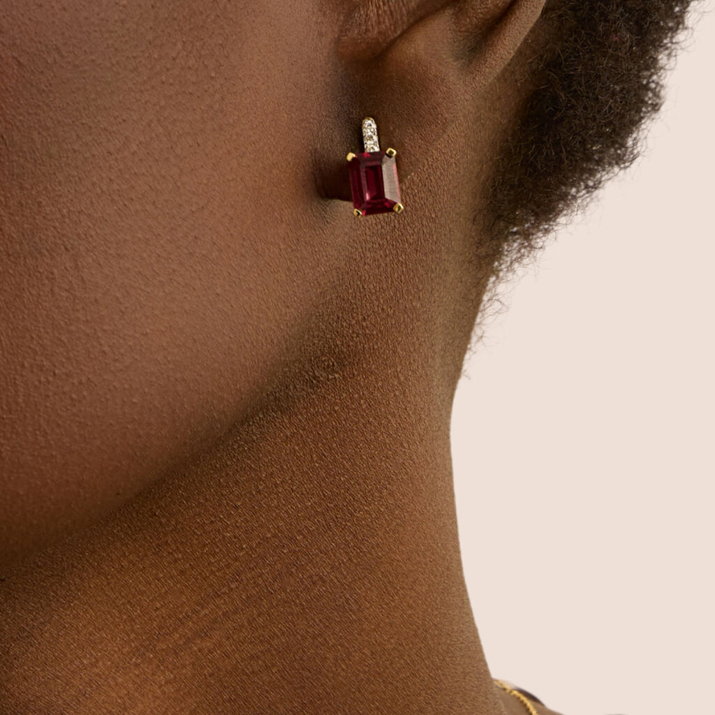 Orecchini Lobo Jasmine Oro Giallo Rodolite Diamante - Orecchini a Lobo Donna | Stroili
